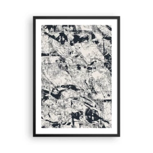 Póster en marco negro - Composición abstracta con textura en blanco y negro - 50x70cm - La interpenetración de los opuestos - Decoración de pared moderna para salón y dormitorio ARTTOR