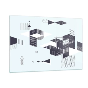 Cuadro sobre vidrio - Impresiones sobre Vidrio - Composición geométrica abstracta en blanco y negro sobre un fondo claro. - 120x80cm - Las matemáticas en el alma - Decoración de pared moderna para salón y dormitorio ARTTOR