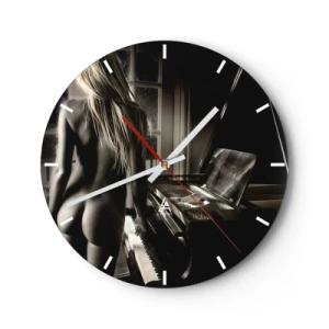 Reloj de pared - Reloj de vidrio - Una figura al piano en un interior oscuro. - 30x30cm - Perfecta armonía de la noche - Decoración de pared moderna para salón, cocina y dormitorio ARTTOR