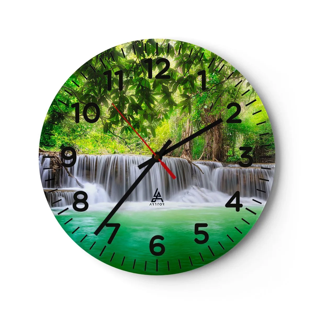 Reloj de pared - Reloj de vidrio - Cascada en verde - 40x40 cm