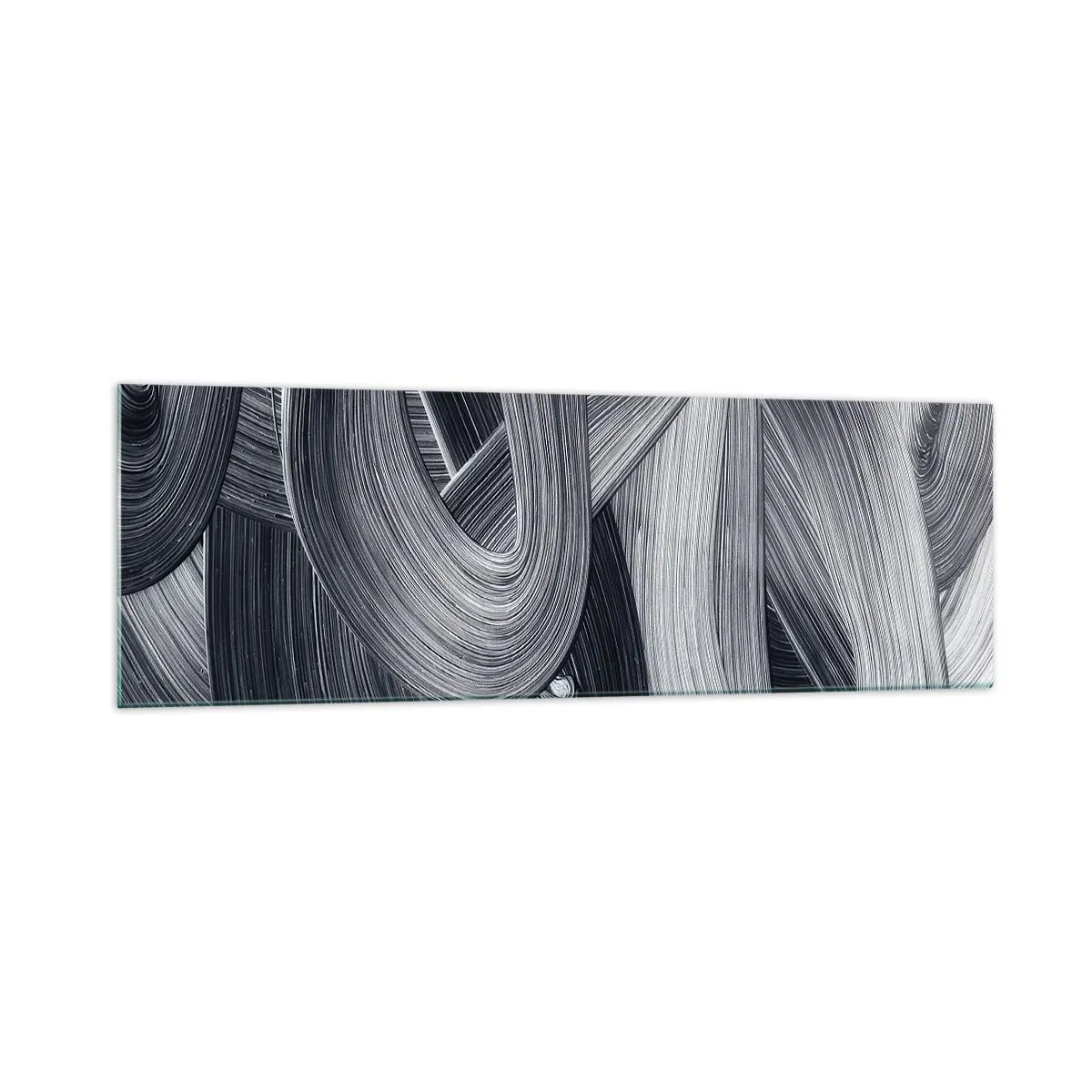 Cuadro sobre vidrio - Impresiones sobre Vidrio - Abstracción en blanco y negro con pinceladas dinámicas. - 160x50cm - La fluidez de la realidad - Decoración de pared moderna para salón y dormitorio ARTTOR