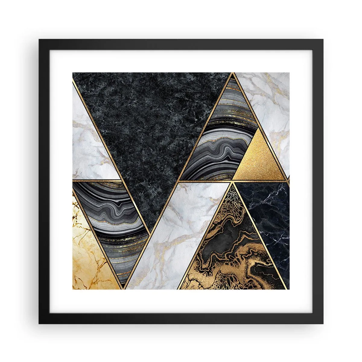 Póster en marco negro - Collage de piedras - 40x40 cm