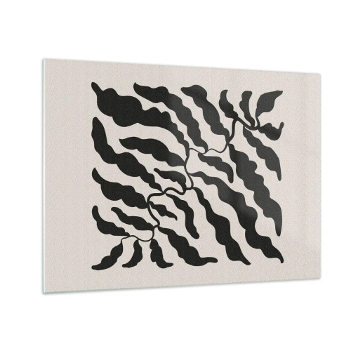 Cuadro sobre vidrio - Impresiones sobre Vidrio - Obra botánica con hojas negras orgánicas. - 70x50cm - La naturaleza de un cuadrado - Decoración de pared moderna para salón y dormitorio ARTTOR