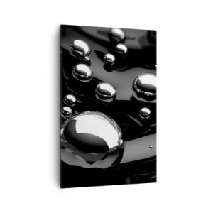 Cuadro sobre lienzo - Impresión de Imagen - Gotas abstractas sobre una superficie negra - 80x120cm - De las negras profundidades - Decoración de pared moderna para salón y dormitorio ARTTOR