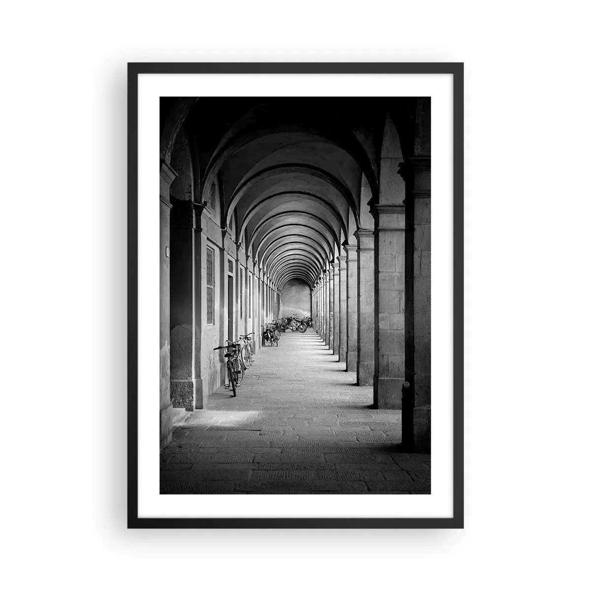 Póster en marco negro - Arquitectura en blanco y negro de las arcadas - 50x70cm - Resguardo bajo los arcos - Decoración de pared moderna para salón y dormitorio ARTTOR