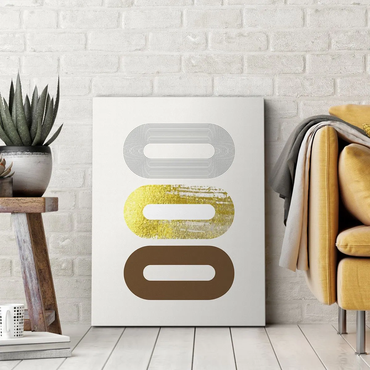 Cuadro sobre lienzo - Impresión de Imagen - Motivo abstracto de tres formas geométricas - 50x70cm - ¡Ooo! - Decoración de pared moderna para salón y dormitorio ARTTOR
