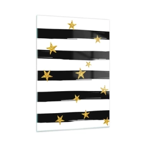 Cuadro sobre vidrio - Impresiones sobre Vidrio - Rayas blancas y negras con estrellas doradas - 50x70cm - Todos hemos nacido bajo una estrella de la suerte - Decoración de pared moderna para salón y dormitorio ARTTOR