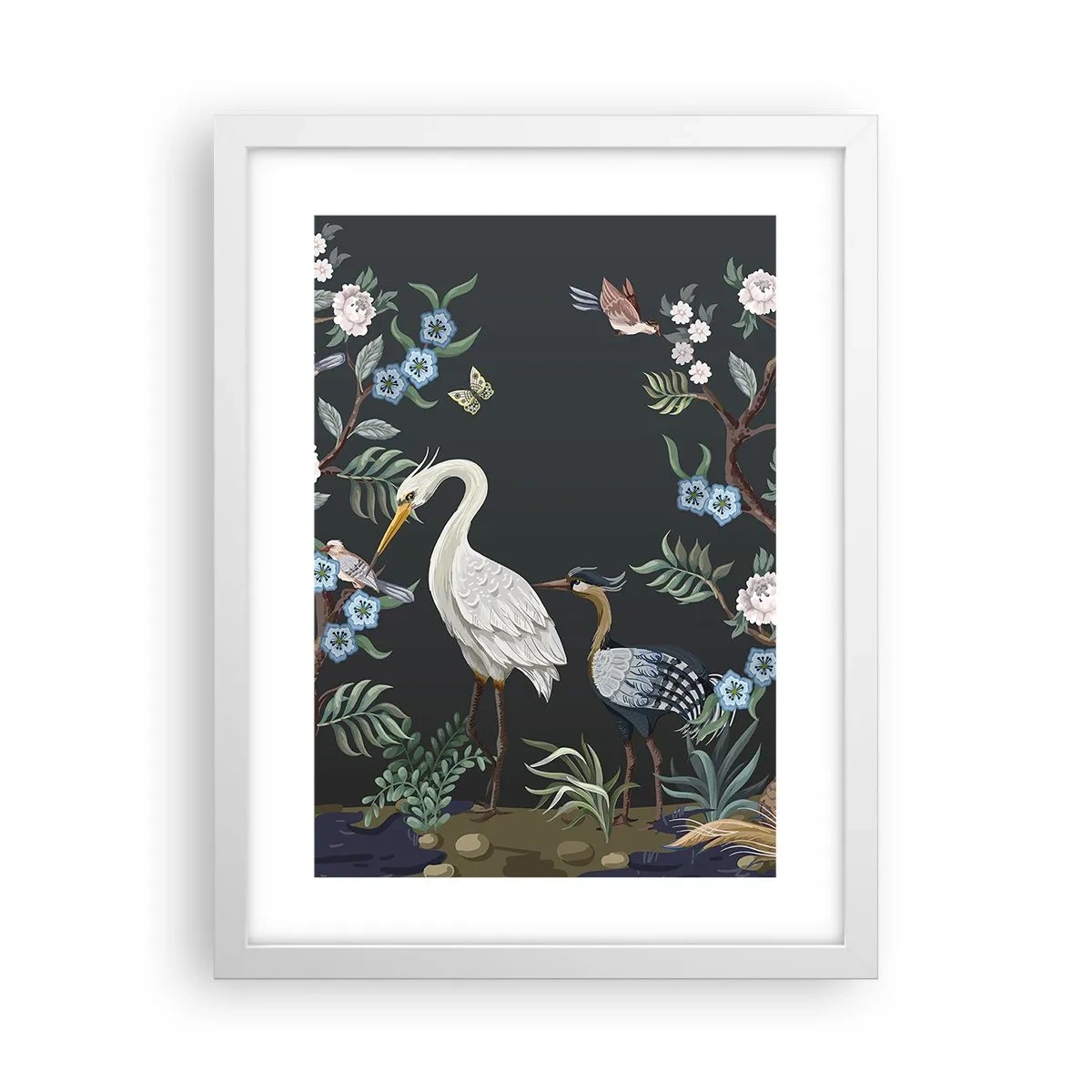 Póster en marco blanco - Desfile de aves - 30x40 cm