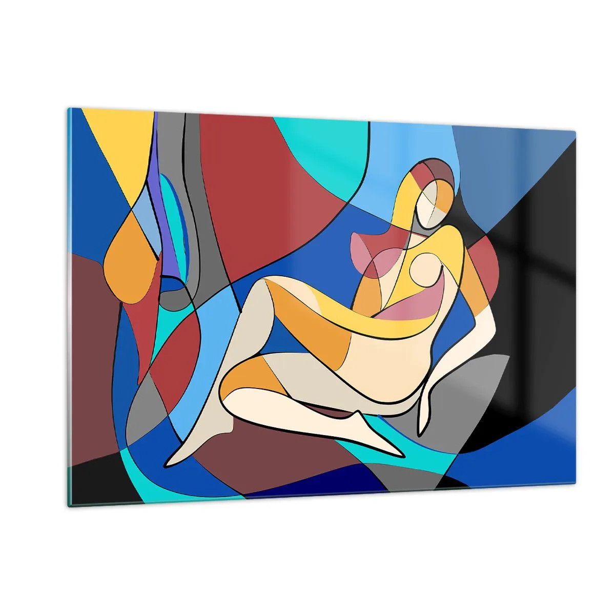 Cuadro sobre vidrio - Impresiones sobre Vidrio - Mujer cubista en una composición abstracta - 120x80cm - Desnudo cubista - Decoración de pared moderna para salón y dormitorio ARTTOR