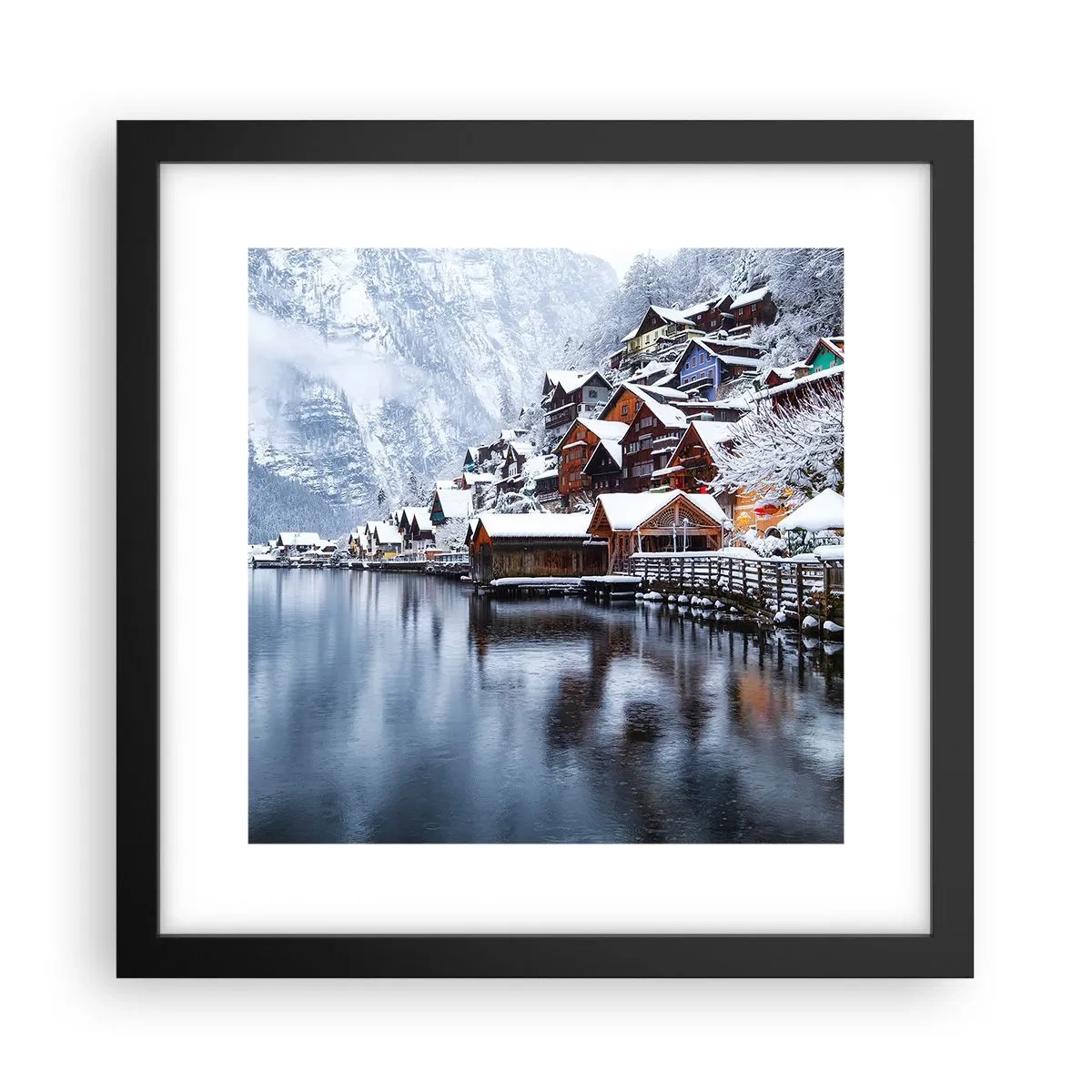 Póster en marco negro - En un decorado de invierno - 30x30 cm