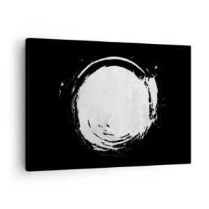 Cuadro sobre lienzo - Impresión de Imagen - Un círculo blanco sobre un fondo negro en estilo minimalista. - 70x50cm - La buena salida - Decoración de pared moderna para salón y dormitorio ARTTOR