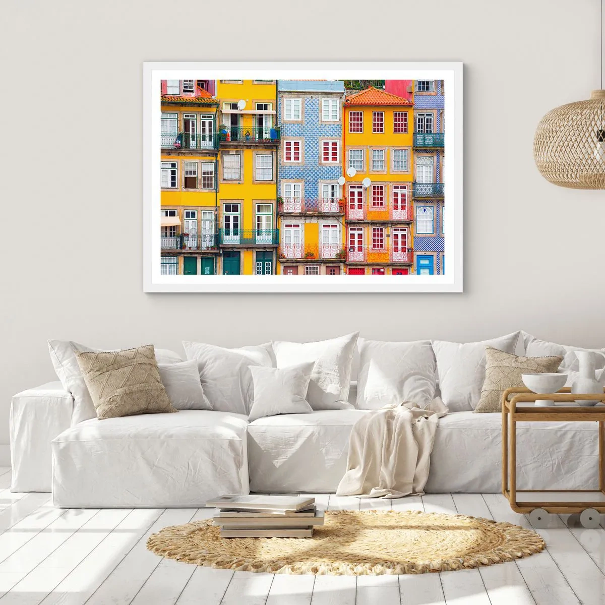 Póster en marco blanco - Los colores de la ciudad vieja - 100x70 cm
