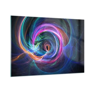 Cuadro sobre vidrio - Impresiones sobre Vidrio - Una espiral abstracta en colores intensos sobre un fondo oscuro. - 100x70cm - ¿Dónde me llevarás? - Decoración de pared moderna para salón y dormitorio ARTTOR