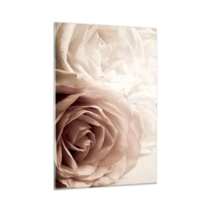Cuadro sobre vidrio - Impresiones sobre Vidrio - Delicadas rosas en tonos pastel beige. - 70x100cm - En el corazón de una rosa - Decoración de pared moderna para salón y dormitorio ARTTOR