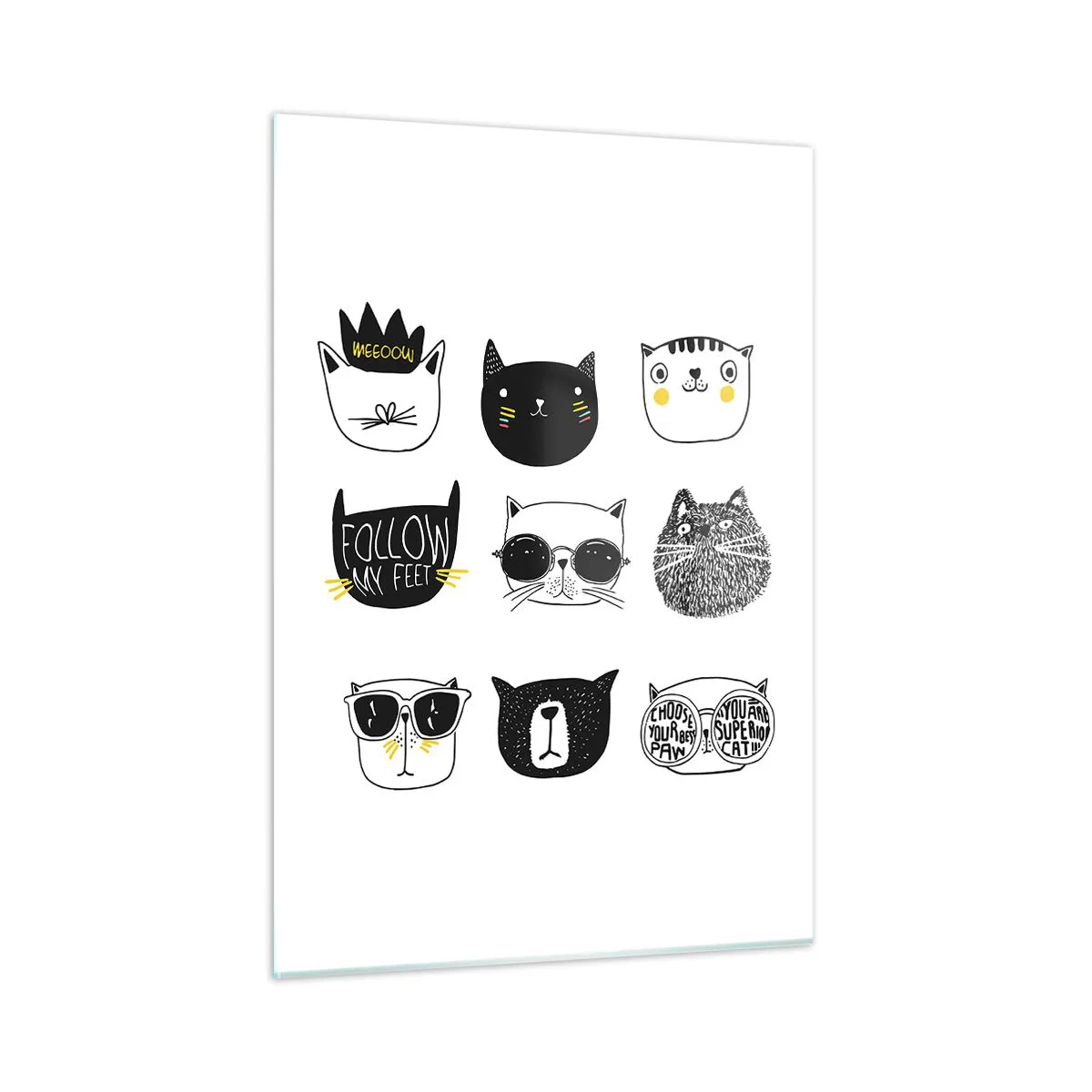 Cuadro sobre vidrio - Impresiones sobre Vidrio - Ilustraciones de adorables gatos en estilo minimalista. - 50x70cm - Cada uno diferente - Decoración de pared moderna para salón y dormitorio ARTTOR