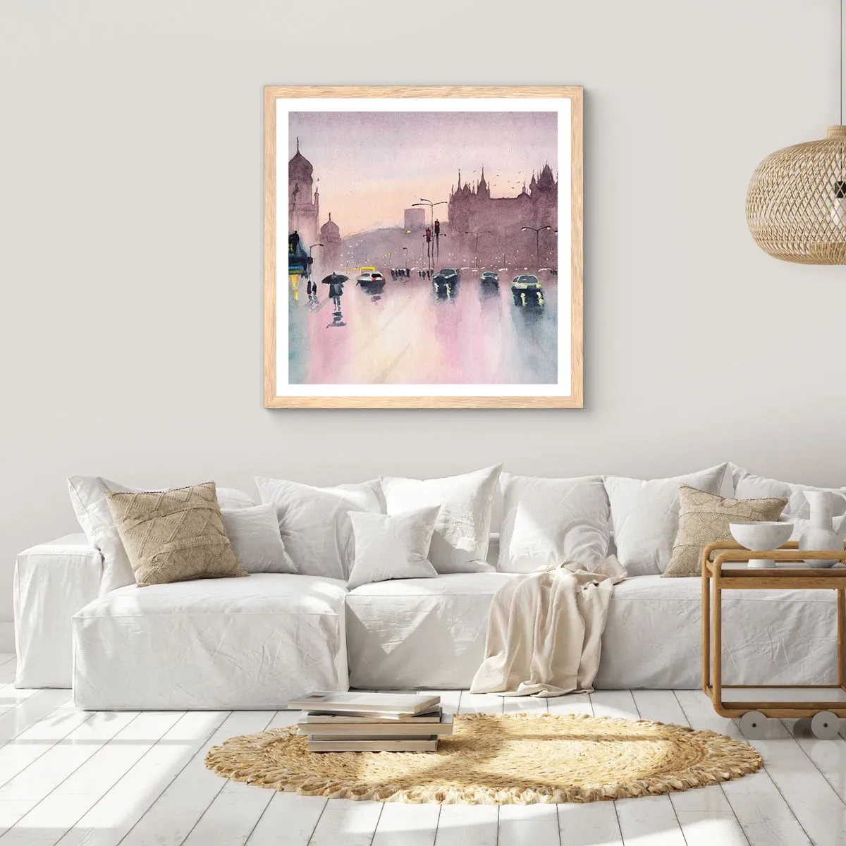 Póster en marco roble claro - En una niebla lluviosa - 30x30 cm