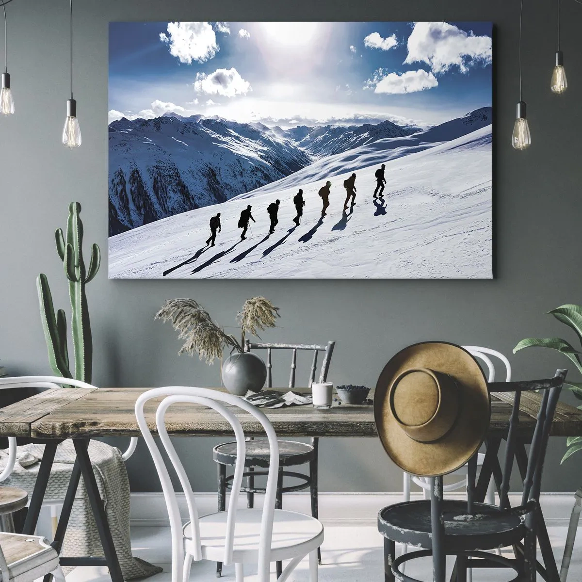 Cuadro sobre lienzo - Impresión de Imagen - Un grupo de montañeros subiendo una ladera nevada - 70x50cm - Equipo de conquistadores - Decoración de pared moderna para salón y dormitorio ARTTOR