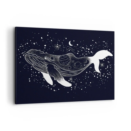Cuadro sobre lienzo - Impresión de Imagen - Una ilustración gráfica de una ballena en estilo espacial. - 100x70cm - En el océano del universo - Decoración de pared moderna para salón y dormitorio ARTTOR