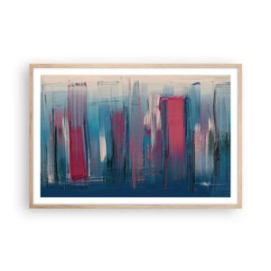 Póster en marco roble claro - Composición vertical en azul y rojo - 91x61 cm