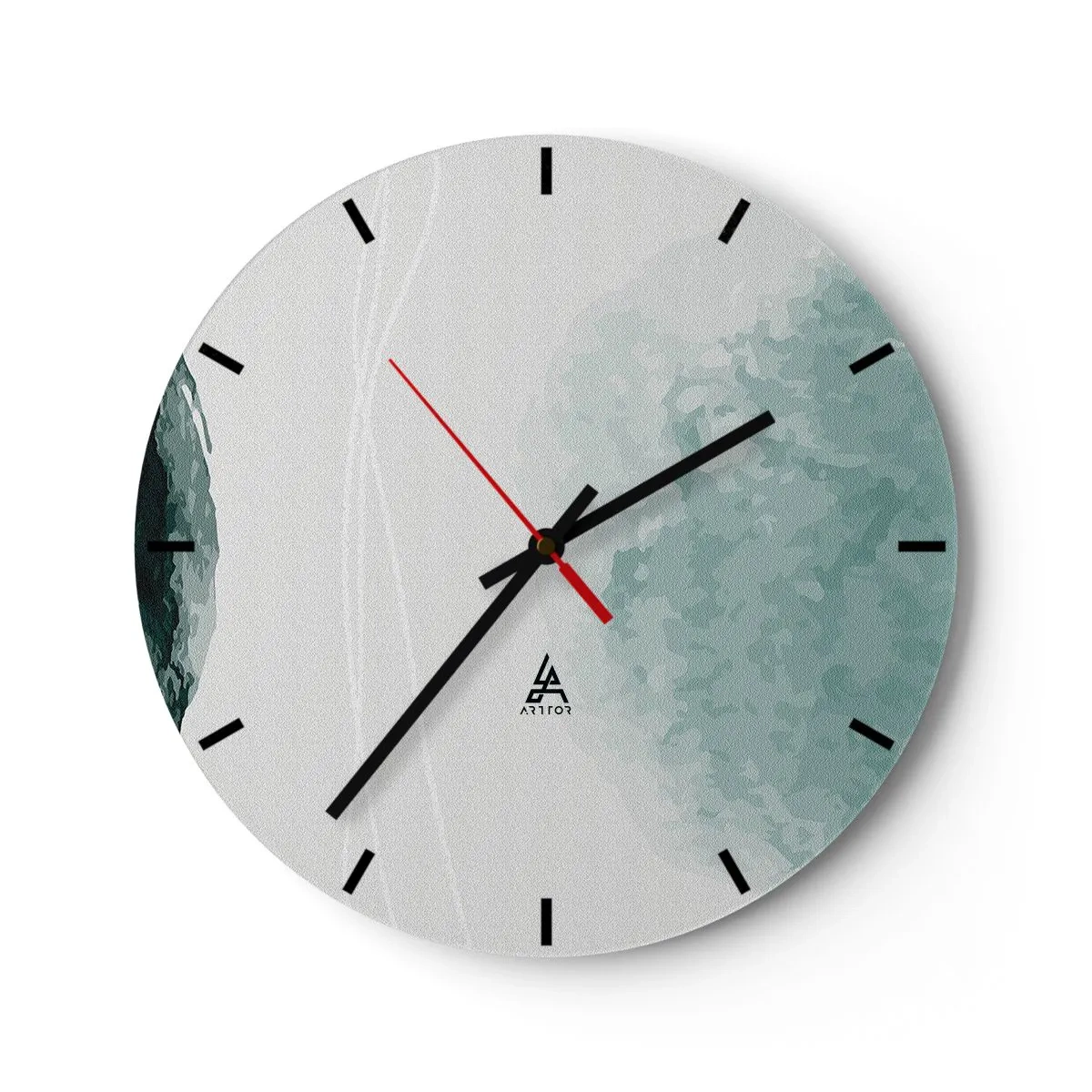 Reloj de pared - Reloj de vidrio - Una abstracción discreta con manchas verdes sobre un fondo claro. - 30x30cm - Un encuentro con la niebla - Decoración de pared moderna para salón, cocina y dormitorio ARTTOR