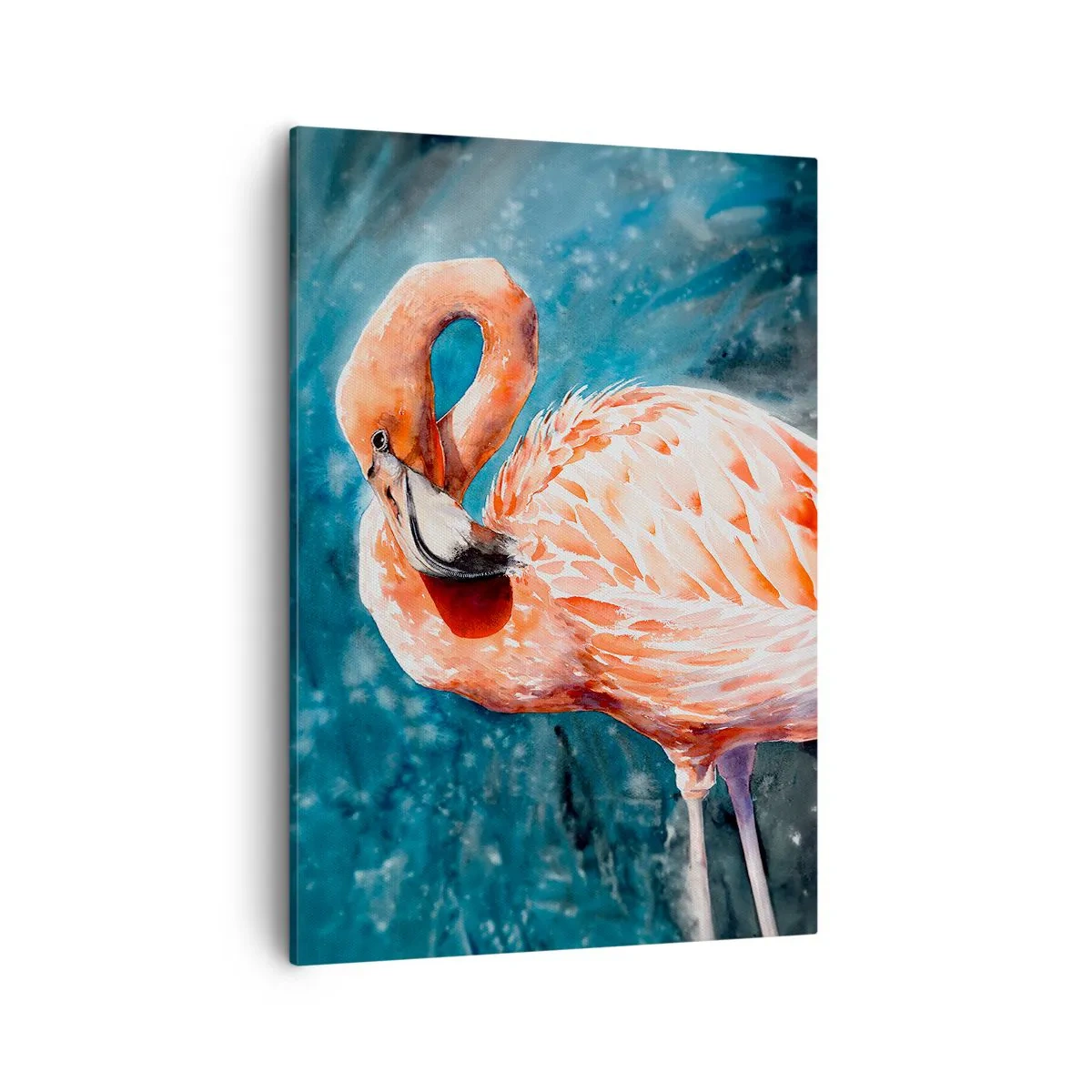 Cuadro sobre lienzo - Impresión de Imagen - Un flamenco rosa sobre un fondo azul de acuarela. - 50x70cm - Decorativo por naturaleza - Decoración de pared moderna para salón y dormitorio ARTTOR