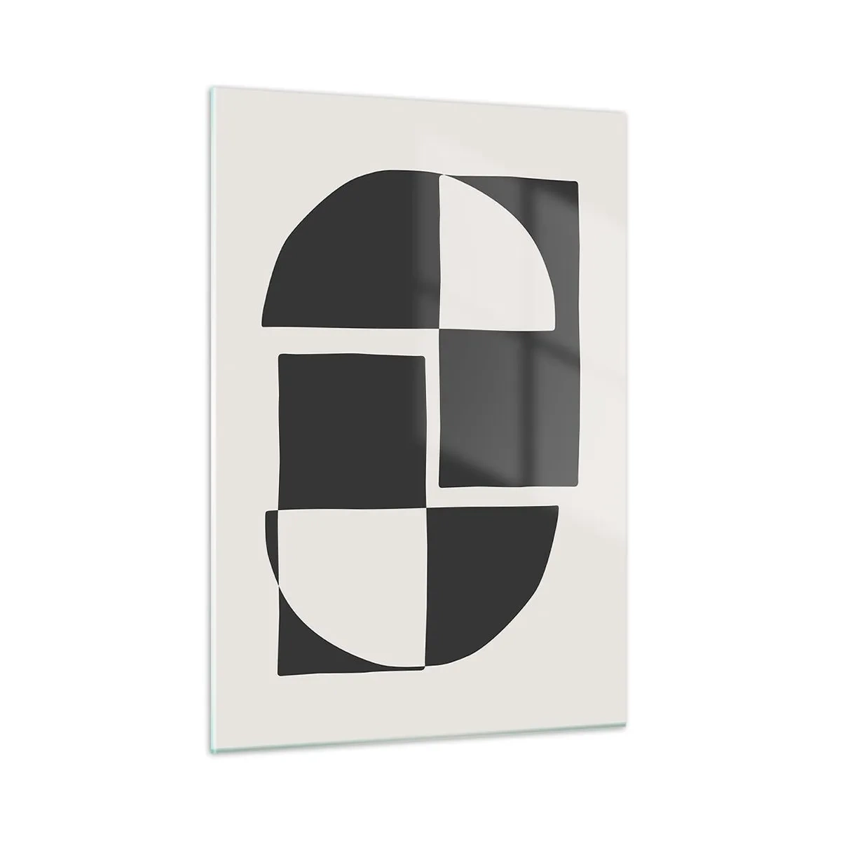 Cuadro sobre vidrio - Impresiones sobre Vidrio - Composición geométrica de formas en blanco y negro. - 50x70cm - Antítesis - síntesis - Decoración de pared moderna para salón y dormitorio ARTTOR