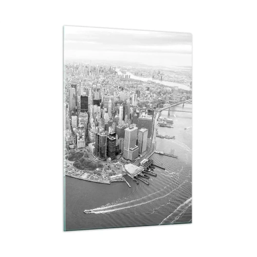 Cuadro sobre vidrio - Impresiones sobre Vidrio - Una vista aérea de la ciudad en blanco y negro - 50x70cm - ¿Cómo no amar este lugar? - Decoración de pared moderna para salón y dormitorio ARTTOR
