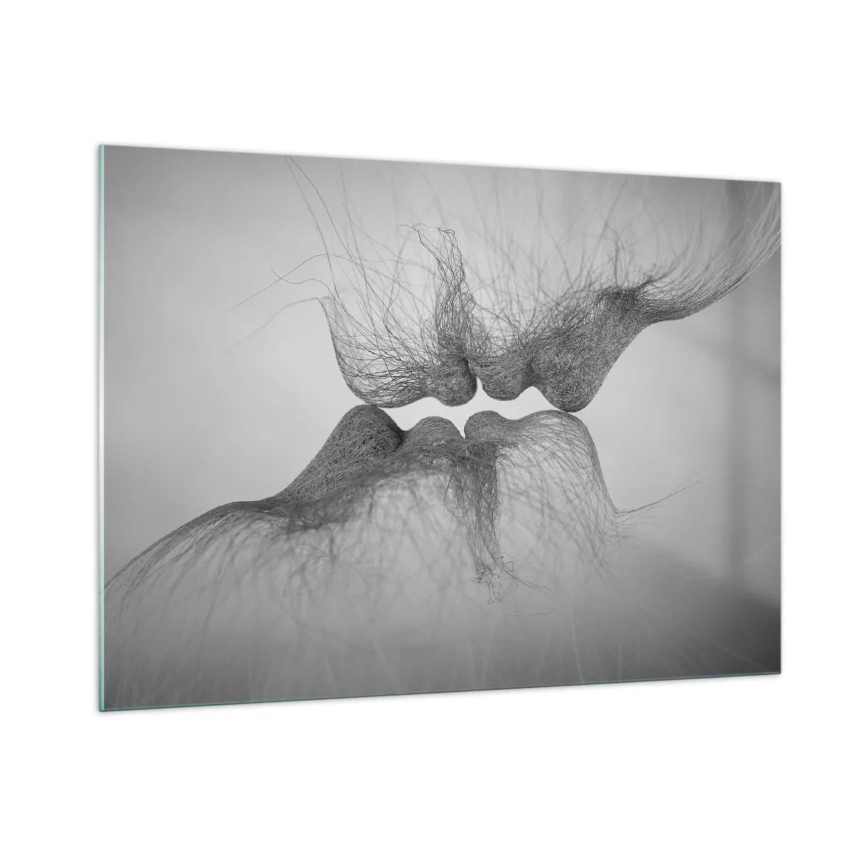 Cuadro sobre vidrio - Impresiones sobre Vidrio - Beso abstracto en blanco y negro - 100x70cm - Beso del viento - Decoración de pared moderna para salón y dormitorio ARTTOR