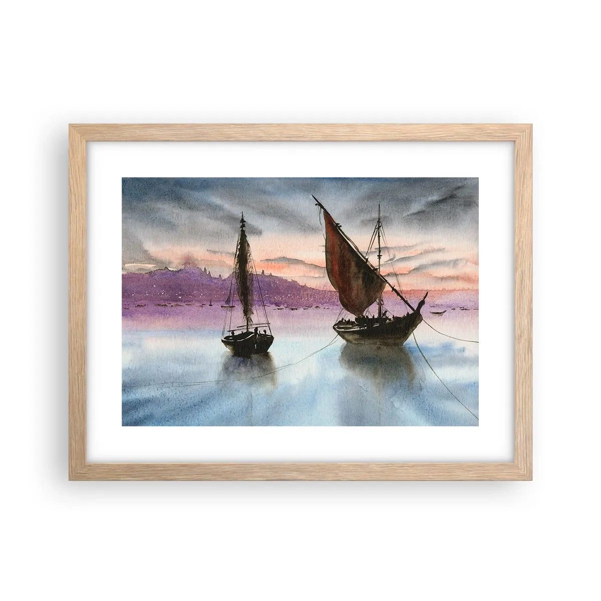 Póster en marco roble claro - Atardecer en el puerto - 40x30 cm