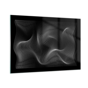 Cuadro sobre vidrio - Impresiones sobre Vidrio - Líneas blancas hipnóticas que ondulan sobre un fondo negro - 100x70cm - La danza de la luz en el espacio - Decoración de pared moderna para salón y dormitorio ARTTOR