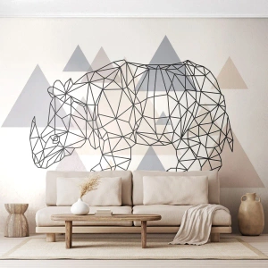 Fotomural Premium Sand - Dibujo geométrico de un rinoceronte sobre un fondo de patrones triangulares. - 100x70cm - Estructura de la fuerza - Decoración de pared moderna para salón y dormitorio ARTTOR
