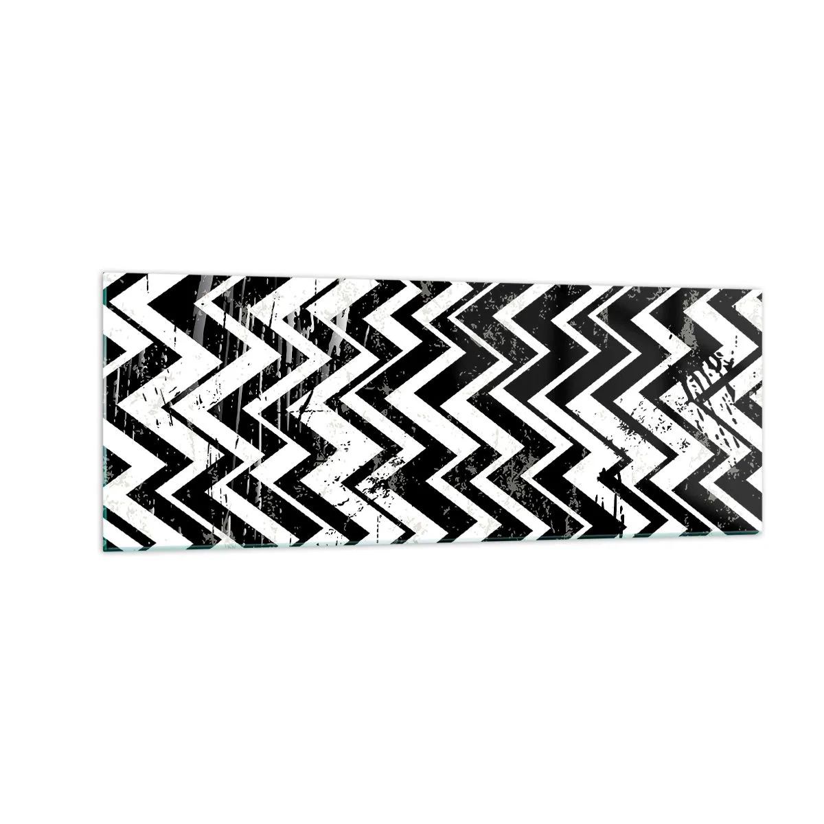 Cuadro sobre vidrio - Impresiones sobre Vidrio - Patrón en zigzag en blanco y negro con abrasiones artísticas - 140x50cm - Zig-blanco, zag-negro - Decoración de pared moderna para salón y dormitorio ARTTOR