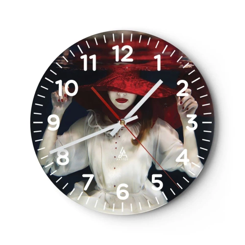 Reloj de pared - Reloj de vidrio - Blanco y rojo - 40x40 cm