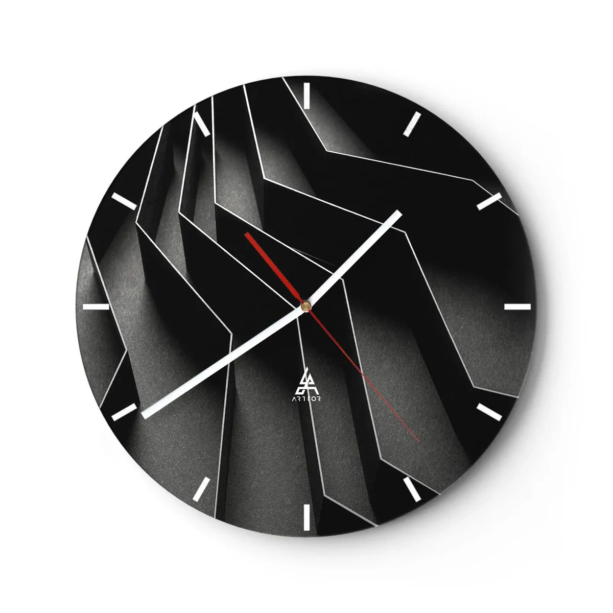 Reloj de pared - Reloj de vidrio - Estructura en blanco y negro con efecto de luz espacial. - 30x30cm - Orden espacial - Decoración de pared moderna para salón, cocina y dormitorio ARTTOR