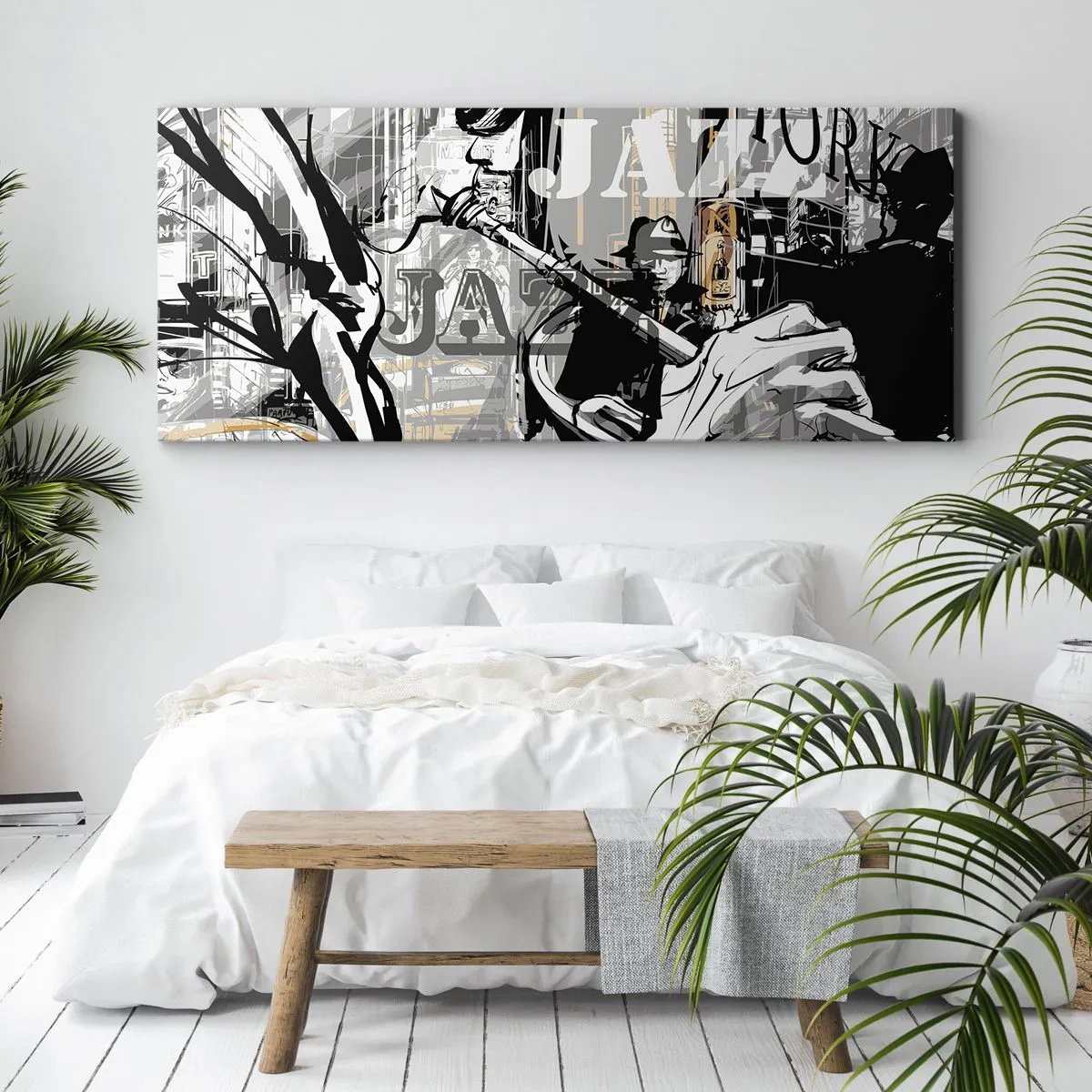 Cuadro sobre lienzo - Impresión de Imagen - Escena de jazz de Nueva York - 160x50cm - Al ritmo de Nueva York - Decoración de pared moderna para salón y dormitorio ARTTOR