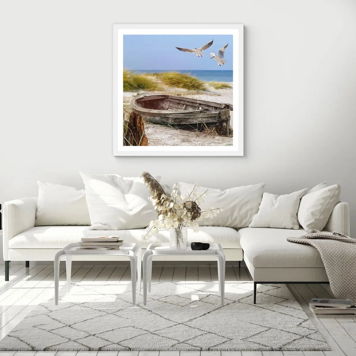 Póster en marco blanco - Bañada por el viento - 30x30 cm