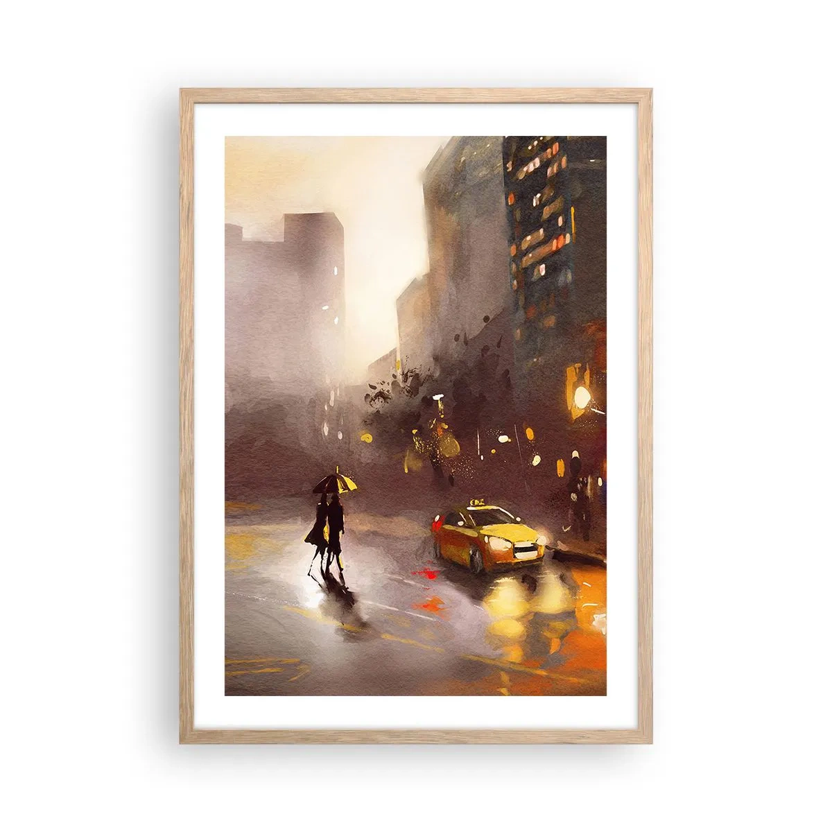 Póster en marco roble claro - En las luces de Nueva York - 50x70 cm