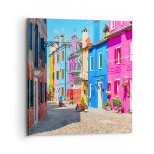 Cuadro sobre lienzo - Impresión de Imagen - Pueblo colorido - 70x70 cm