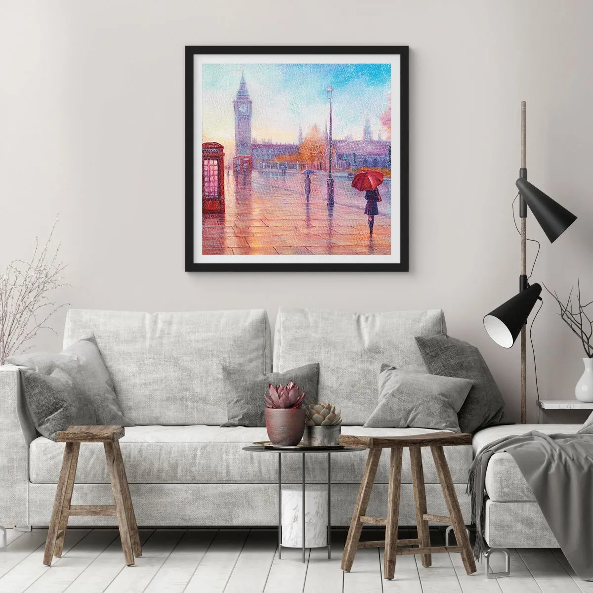 Póster en marco negro - Un día de otoño en Londres - 30x30 cm