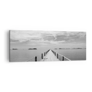 Cuadro sobre lienzo - Impresión de Imagen - Un muelle de madera que se pierde en la distancia sobre un mar en calma. - 140x50cm - Hora de viajar - Decoración de pared moderna para salón y dormitorio ARTTOR