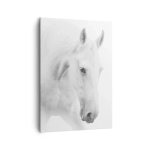 Cuadro sobre lienzo - Impresión de Imagen - Un retrato minimalista de dos caballos blancos. - 50x70cm - ¿Es esto realmente la amistad...? - Decoración de pared moderna para salón y dormitorio ARTTOR