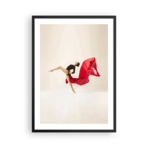 Póster en marco negro - Una bailarina con un traje negro y tela roja en movimiento. - 50x70cm - Rojo y negro - Decoración de pared moderna para salón y dormitorio ARTTOR