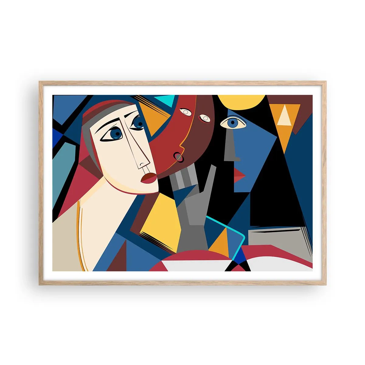 Póster en marco roble claro - Conversación cubista - 100x70 cm