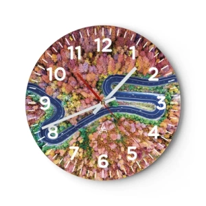 Reloj de pared - Reloj de vidrio - Un camino sinuoso a través del bosque - 40x40 cm