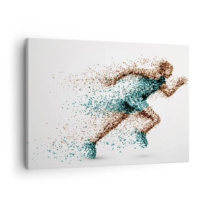 Cuadro sobre lienzo - Impresión de Imagen - Una figura de corredor dinámica compuesta de pequeñas partículas. - 70x50cm - La vida es una carrera - Decoración de pared moderna para salón y dormitorio ARTTOR