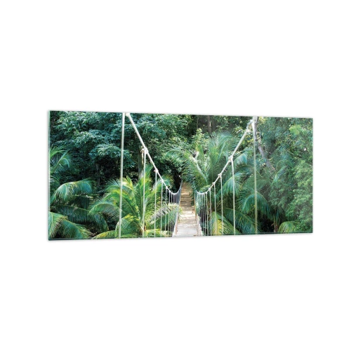 Cuadro sobre vidrio - Impresiones sobre Vidrio - Un puente colgante en una selva tropical llena de vegetación. - 120x50cm - ¡Bienvenido a la selva! - Decoración de pared moderna para salón y dormitorio ARTTOR