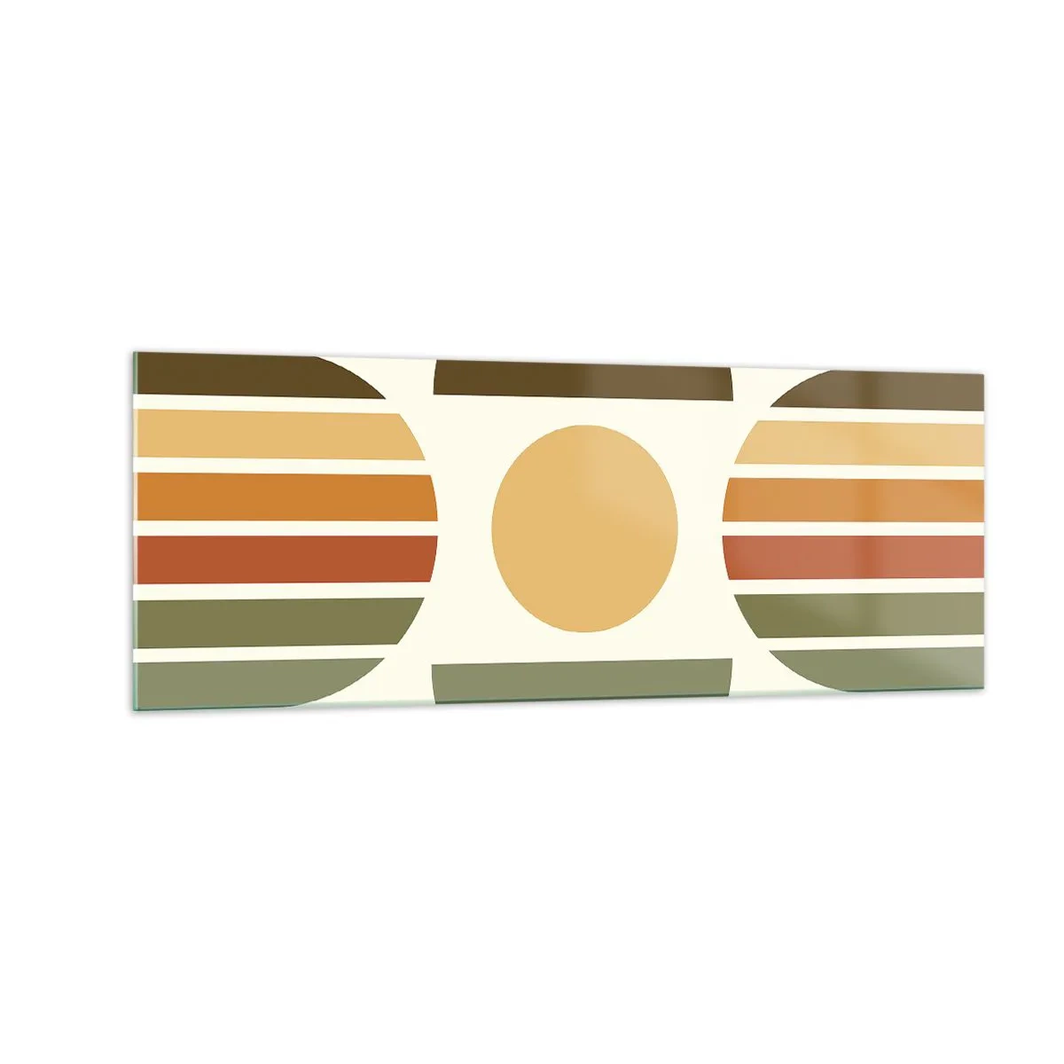Cuadro sobre vidrio - Impresiones sobre Vidrio - Composición geométrica con semicírculos y rayas en tonos tierra. - 140x50cm - Los tonos de la tierra - Decoración de pared moderna para salón y dormitorio ARTTOR