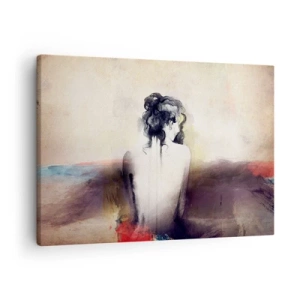 Cuadro sobre lienzo - Impresión de Imagen - Un retrato sutil de una mujer en estilo artístico. - 70x50cm - Líneas suaves, formas ovaladas - Decoración de pared moderna para salón y dormitorio ARTTOR
