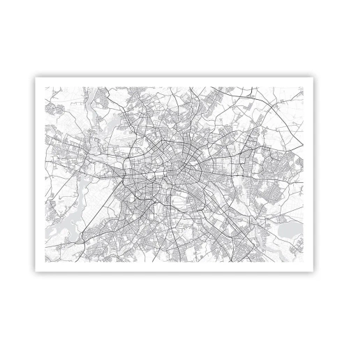 Póster - Mapa detallado de la ciudad en blanco y negro - 100x70cm - Flor de Berlín - Decoración de pared moderna para salón y dormitorio ARTTOR