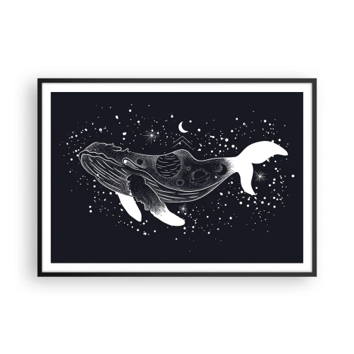 Póster en marco negro - Una ilustración gráfica de una ballena en estilo espacial. - 100x70cm - En el océano del universo - Decoración de pared moderna para salón y dormitorio ARTTOR